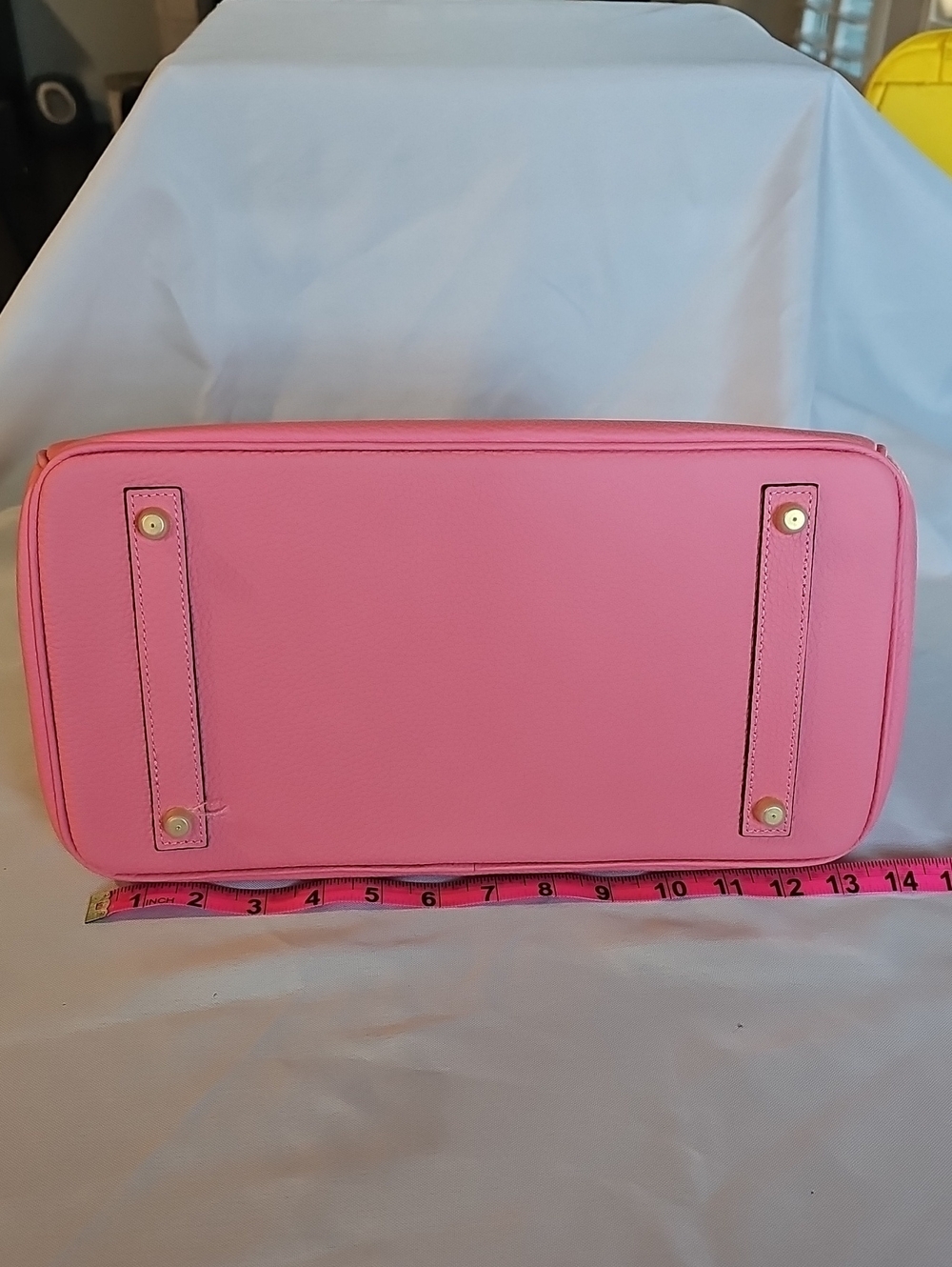 Pink Structured Leather Tote Handbag - Picture 10 of 14